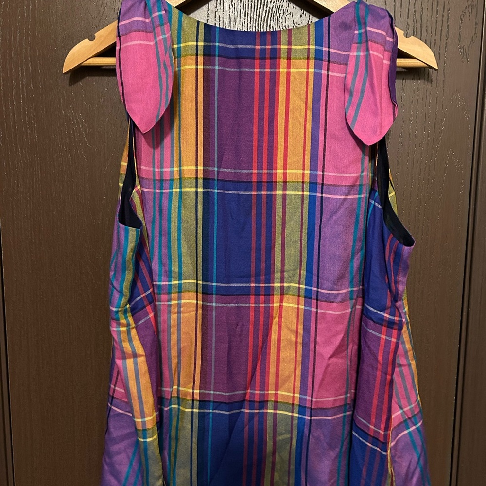 Ann Taylor Colorful Sleeveless V-Neck Plaid Tie-Shoulder Top XL - Picture 3 of 3